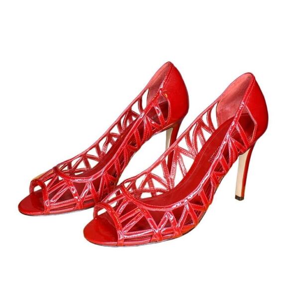 Enzo Angiolini Stiletto High Heel Shoes Cut Out Peep Toe Red 8.5M - Picture 3 of 4